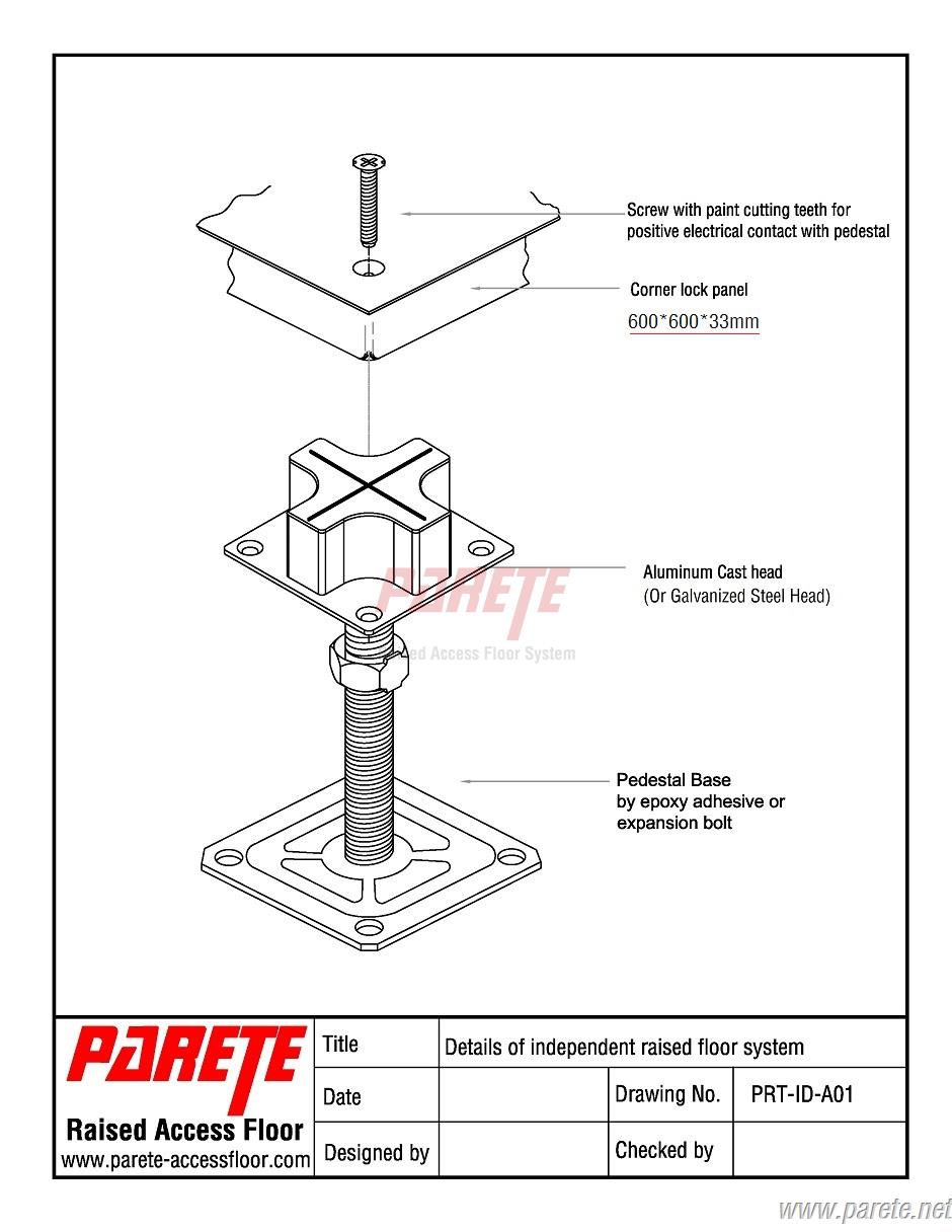 Indepedent support raised floor system drawing